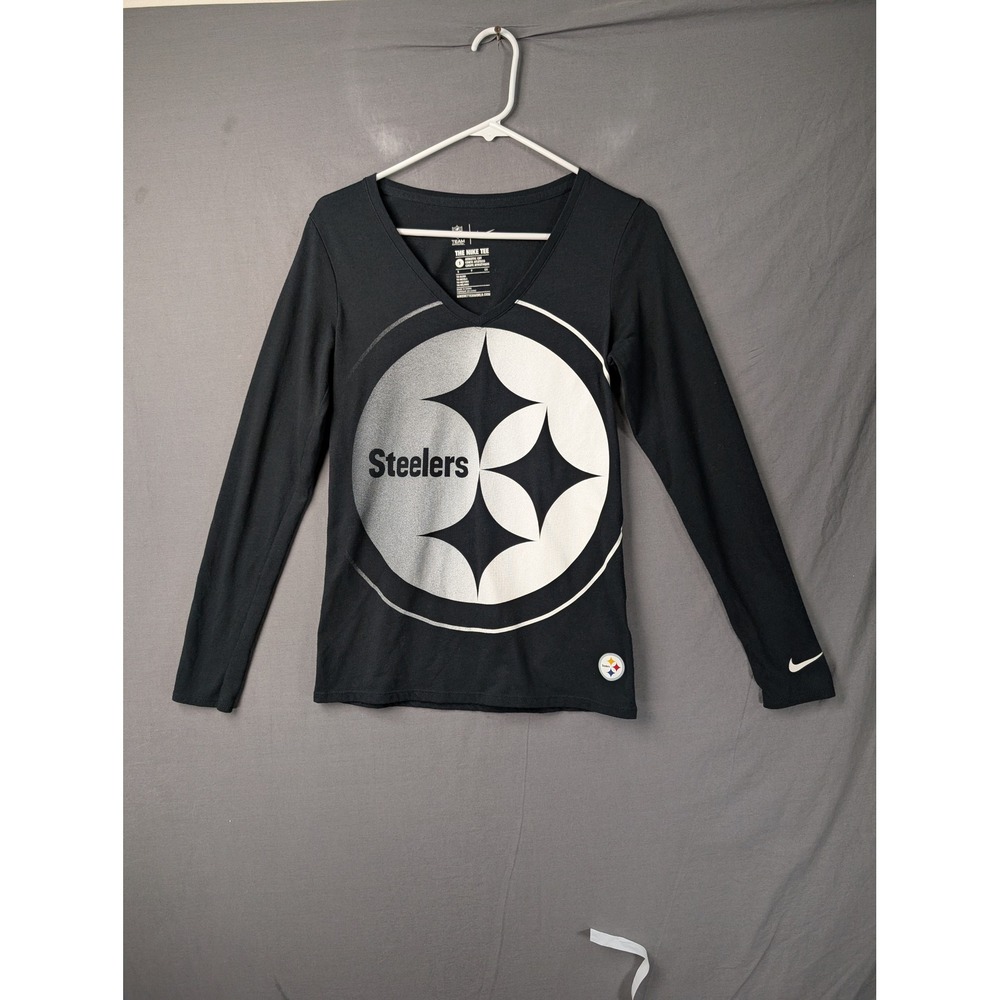Nike Pittsburgh Steelers Womens Long Sleeve V-Neck T-Shirt Black Small NFL Tee